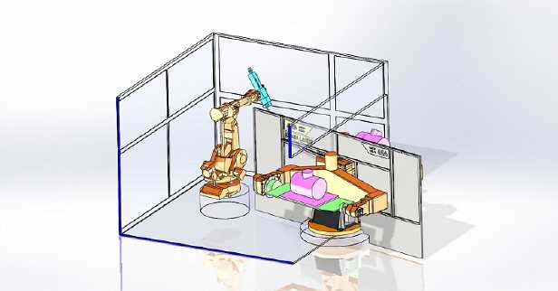 Sondermaschinenbau 9 Achsige Roboterlaserschweizelle Seitenansicht
